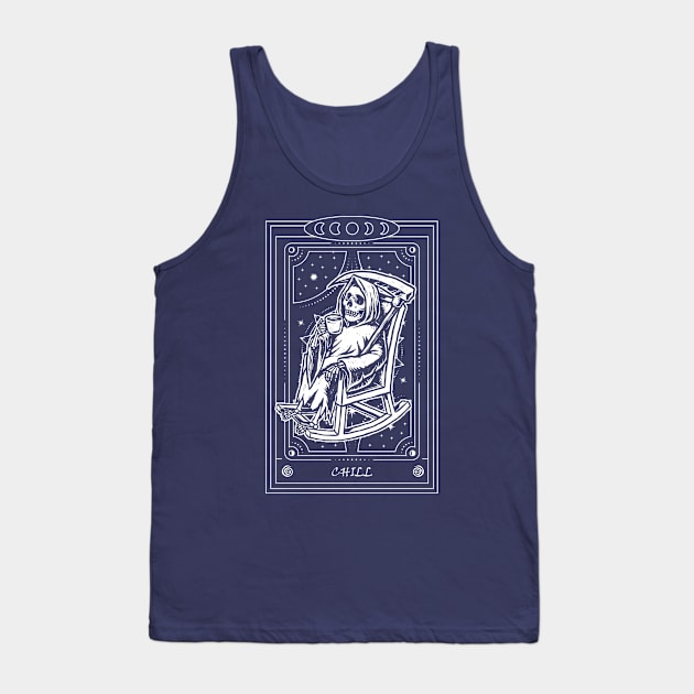 Grim Reaper Tarot Card Skeleton with Coffee Tank Top by EddieBalevo